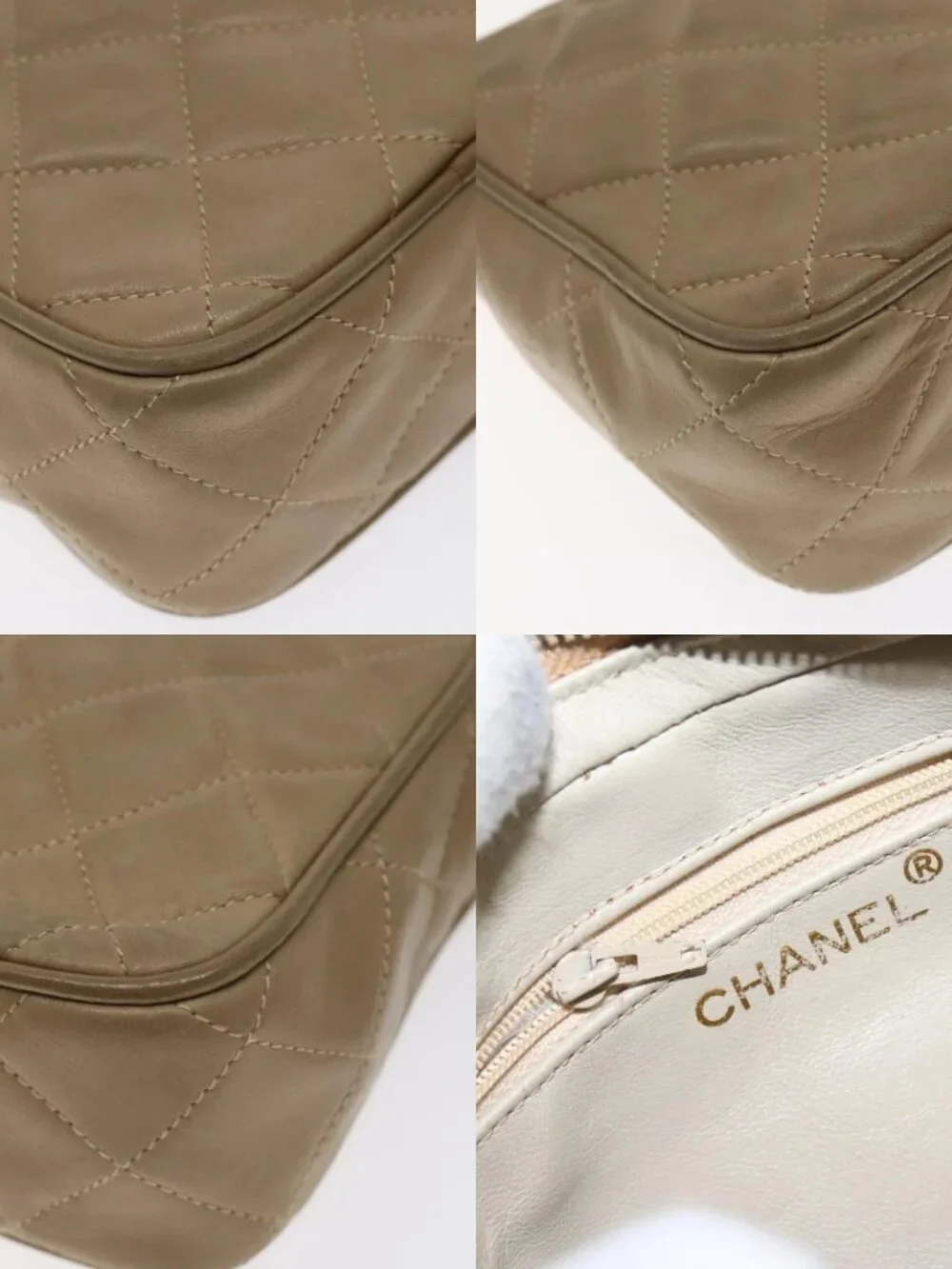 CHANEL Matelasse Chain Shoulder Bag Lamb Skin Beige Gold CC Auth 127575